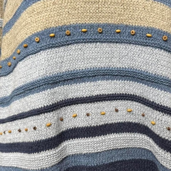 Alfred Dunner Coastal Grandma Core Blue Beige and White Sweater Preppy Vintage - Picture 4 of 6